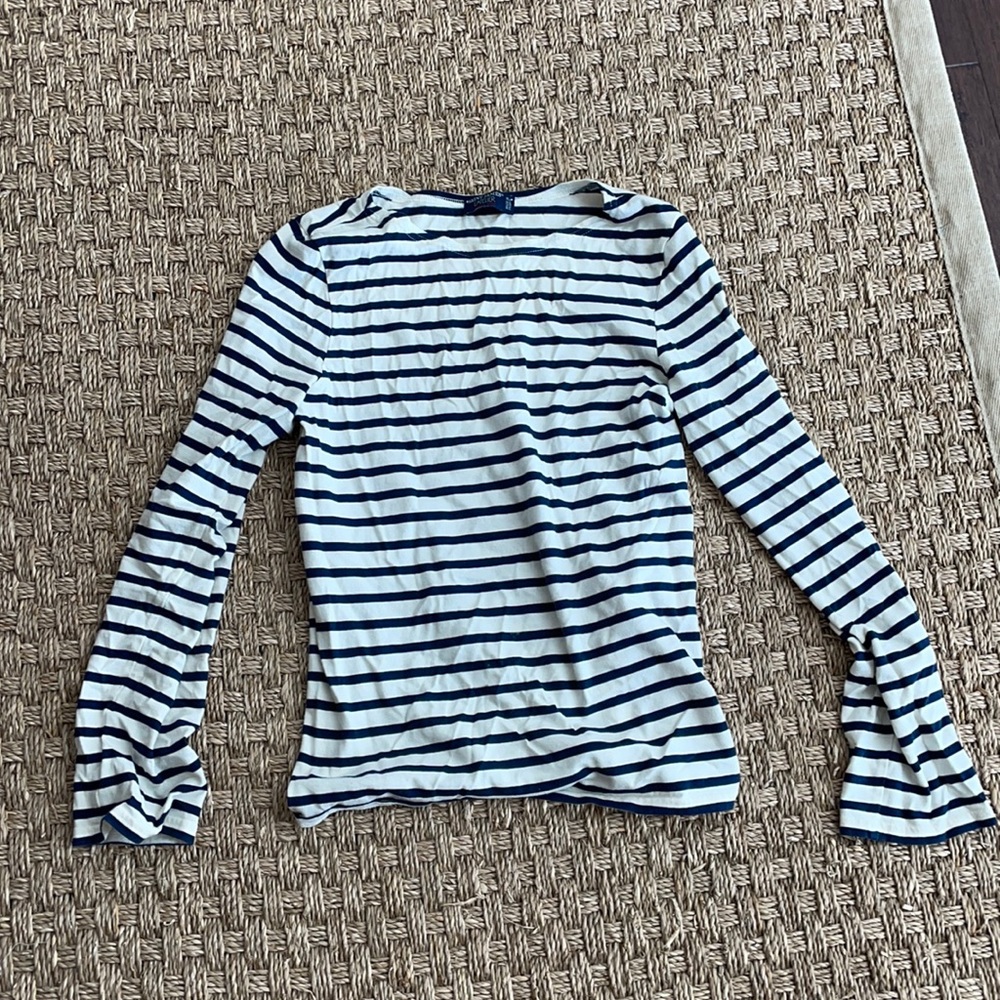 Saint James Women's Long Sleeve Stripe Tee in Navy and White